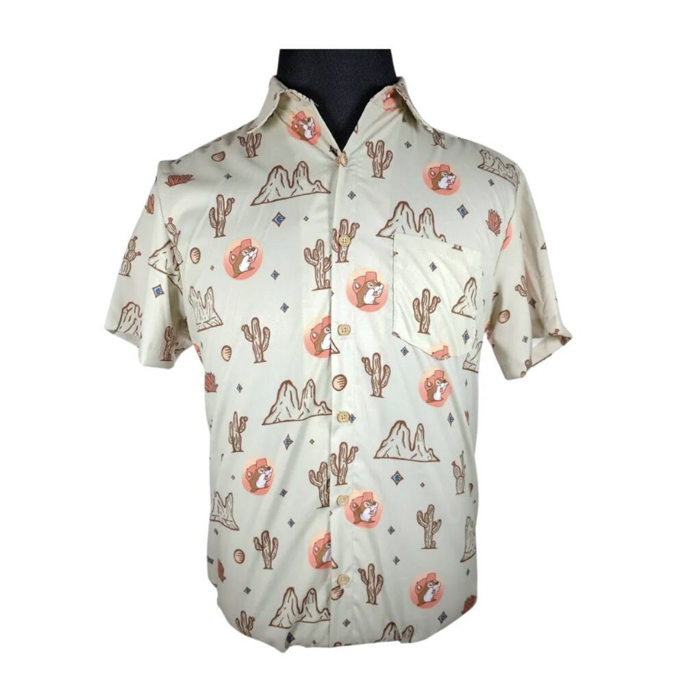 Buc-ees Mens Desert Cactus Print Short Sleeve Button Up Camper Shirt 3XL